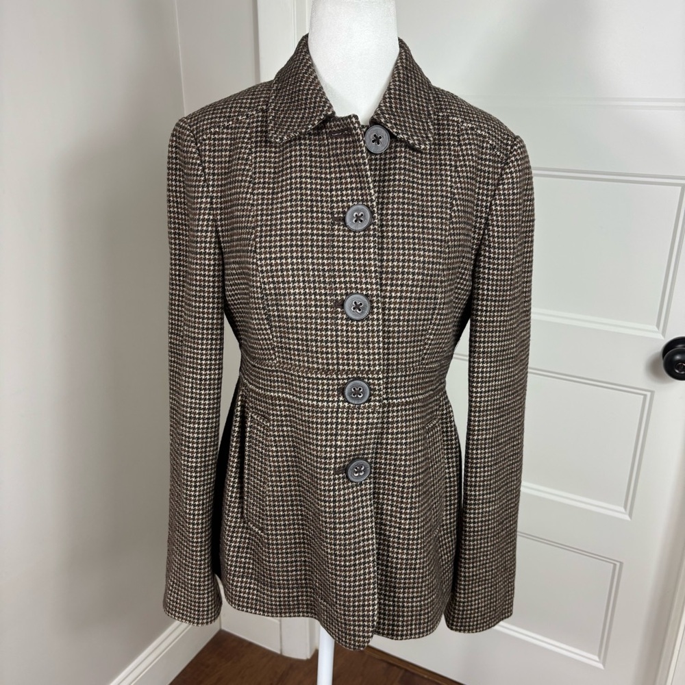 Banana Republic Vintage Houndstooth Wool Jacket Size 6 Twee‎ Mod Retro Vintage